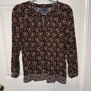 Chelsea & Theodore Top Blouse Medium Peasant Floral V-Neck Long Sleeve